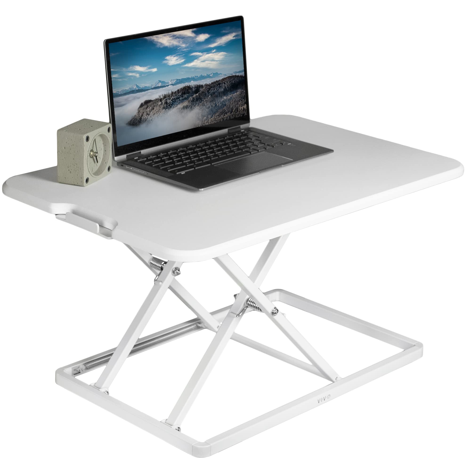 VIVO Ultra-Slim Single Monitor Stand Up Desk Riser - Height Adjustable Sit to Stand Workstation for Laptop & Computer - Compact Ergonomic Home Office Desk Converter - White (DESK-V001JW) - Perfect for Remote Work, Gaming & Study Setup