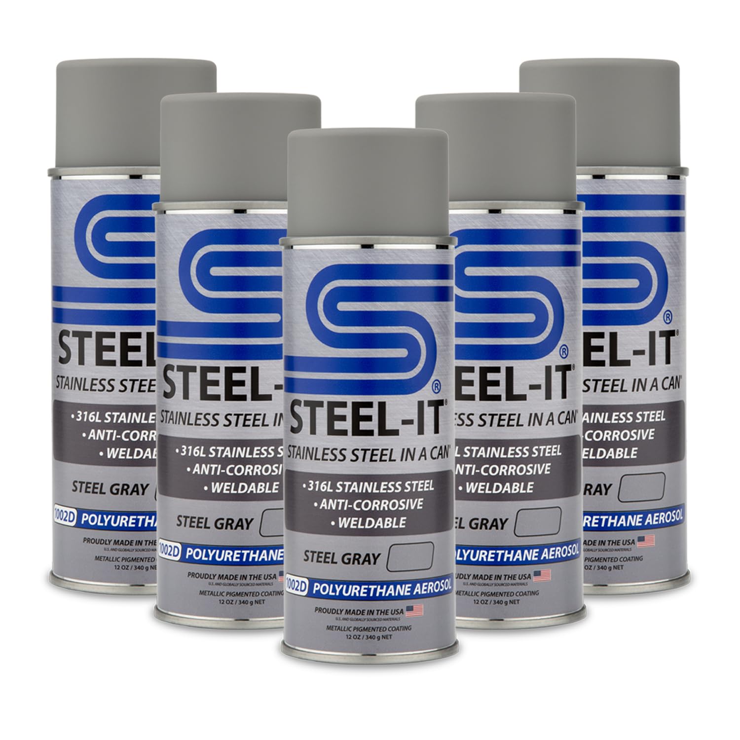 Steel-It 1002D Polyurethane Aerosol Spray Paint - Industrial Grade, Weldable, Rust Resistant Coating - Steel Gray (5 Pack) - Perfect for Metal Fabrication, Automotive Repair & Industrial Equipment Maintenance