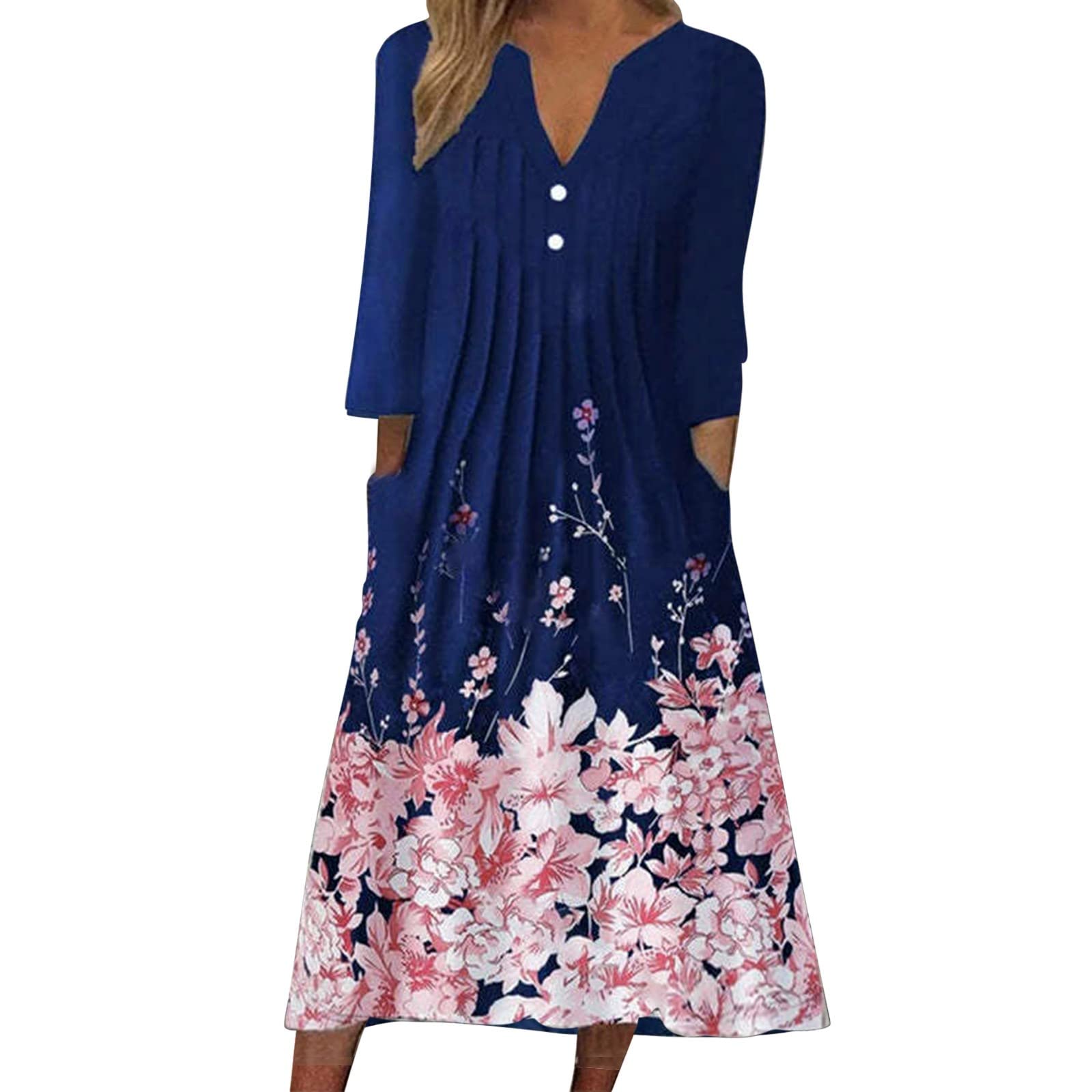 Women's Floral Print Button Up Midi Dress - Long Sleeve Summer Casual Wedding Guest Dress for Women | Perfect for Garden Parties, Bridal Showers & Formal Events