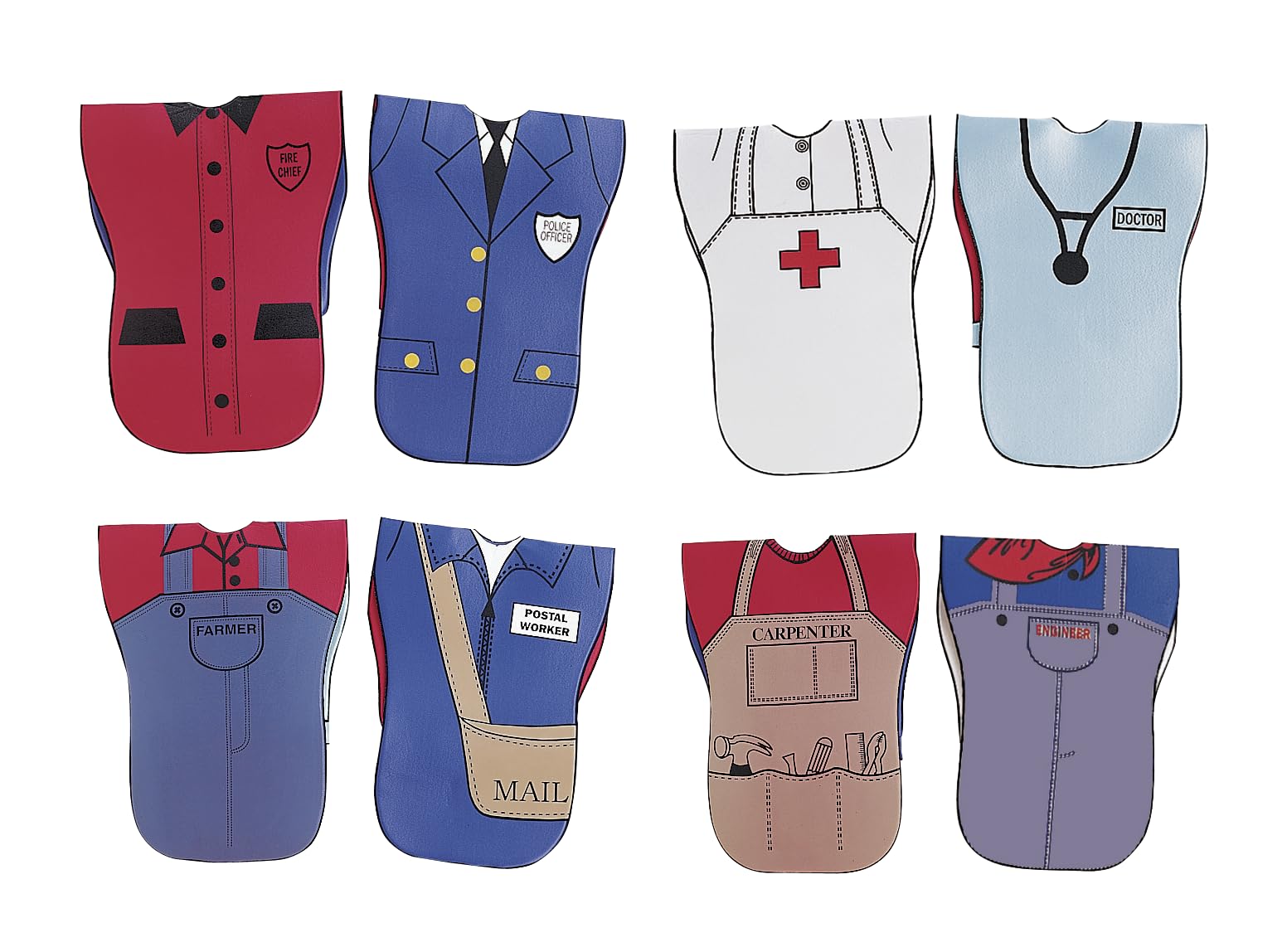 Childcraft Adjustable & Reversible Role Play Costume Vests for Kids - 4-Piece Pretend Play Set for Doctor, Chef, Police & Firefighter - Perfect for Classroom, Dress-Up & Imaginative Play