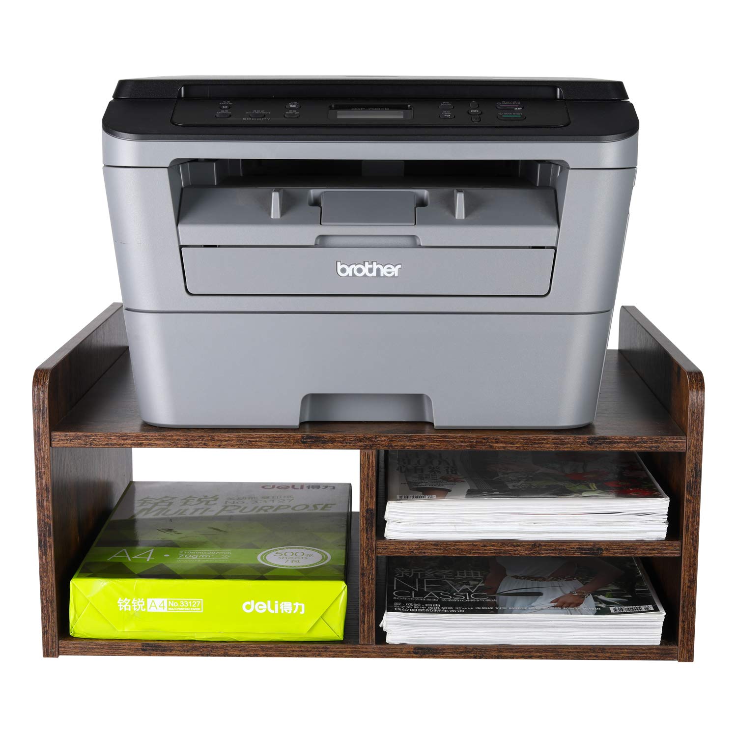 Wooden Printer Stand with Storage Shelf - Antique Brown Home & Office Desk Organizer for Printer, Paper, Supplies - Perfect for Workspace & Home Office Organization