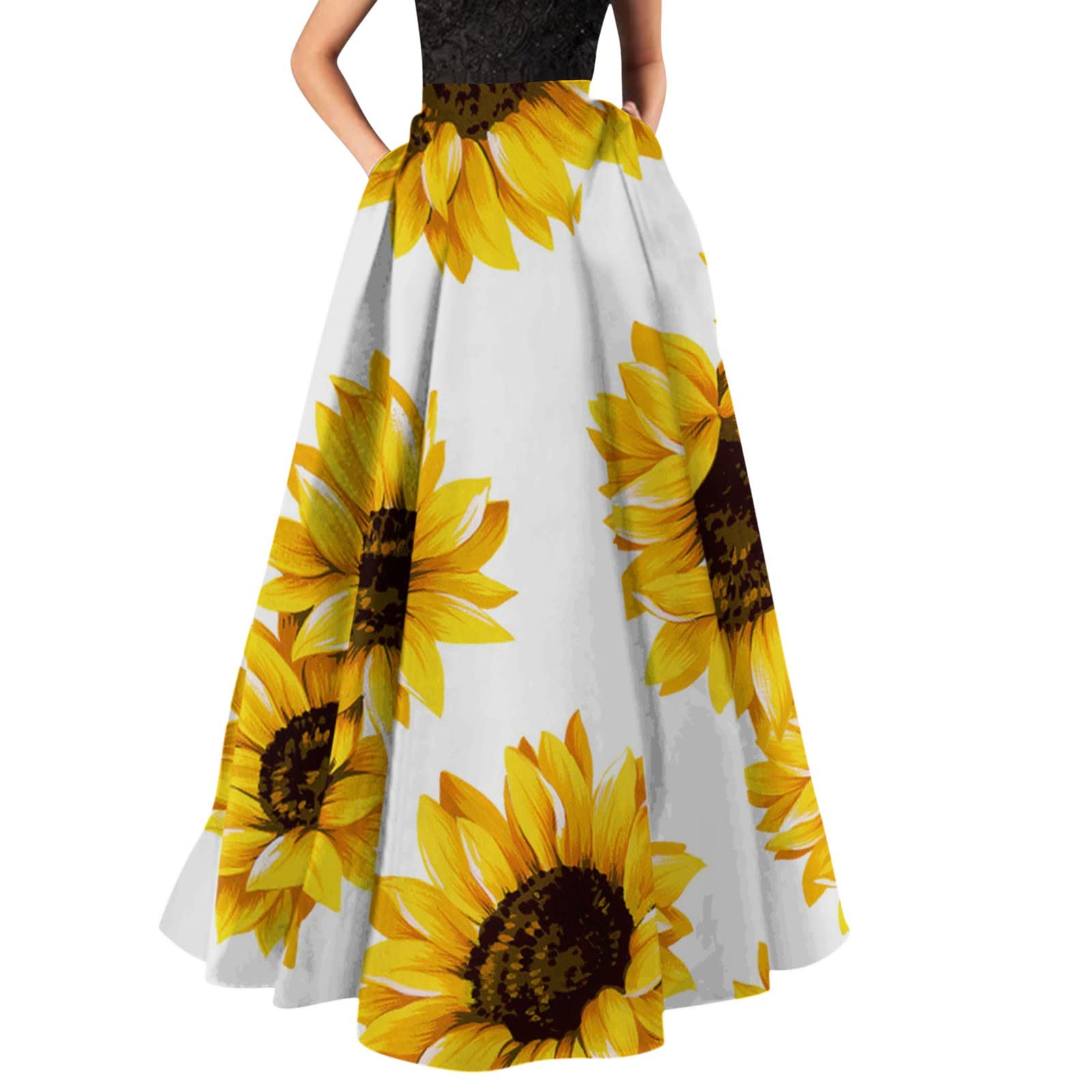 Bohemian Floral Print Maxi Dress for Women - High Waist Long Summer Skirt with Pockets, Perfect for Beach Parties & Cocktail Events
