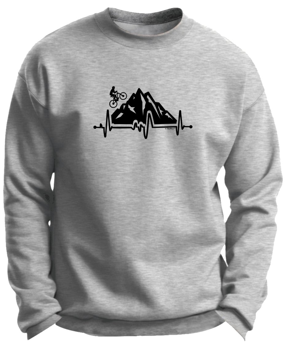 Premium Bike Heartbeat Mountain Biking Crewneck Sweatshirt - Unique Cyclist Gifts for Men & Women - Perfect for Cycling Enthusiasts and Outdoor Adventures