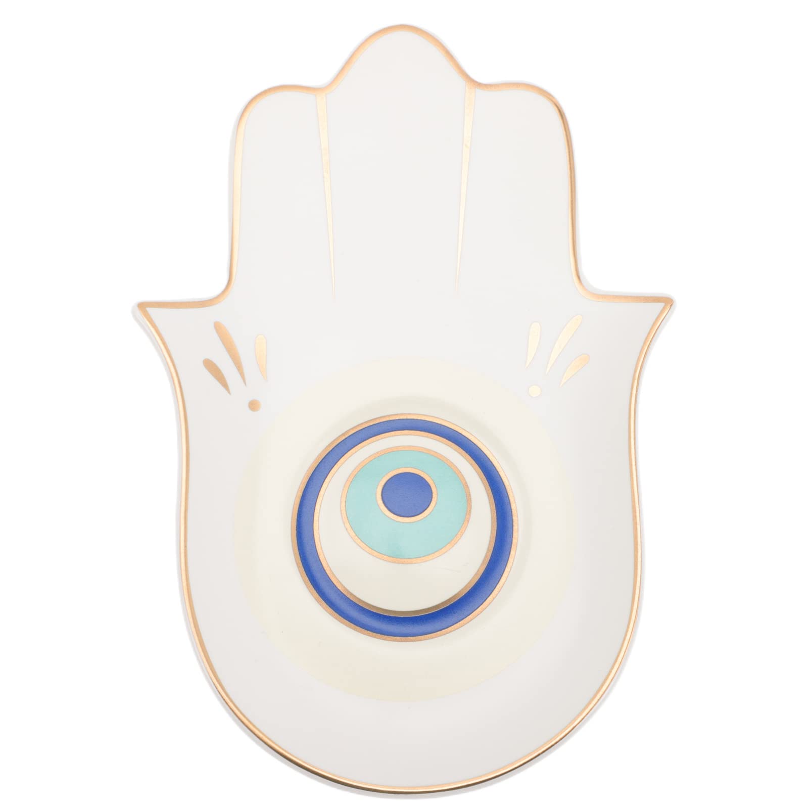 Elegant White Ceramic Evil Eye Jewelry Dish - Cabilock Hasma Hand Ring Holder & Decorative Tray for Bracelets, Watches, Earrings & Hairpins | Perfect for Vanity Organizer, Gift Giving & Boho Home Decor
