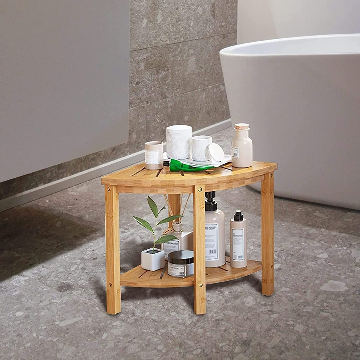 Non-Slip Shower Chair with Storage Shelf & Corner Organizer - Sturdy Bathroom Stool for Elderly & Disabled - Indoor/Outdoor Use for Bathing, Spa & Relaxation