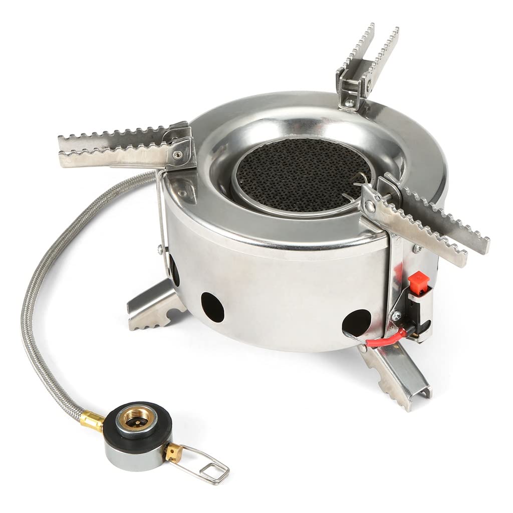 6000W Windproof Camping Gas Stove - Portable Foldable Backpacking Stove with Piezo Ignition for Hiking, Outdoor Cooking & Picnics | Perfect for Camping Trips, RV Adventures & Emergency Preparedness