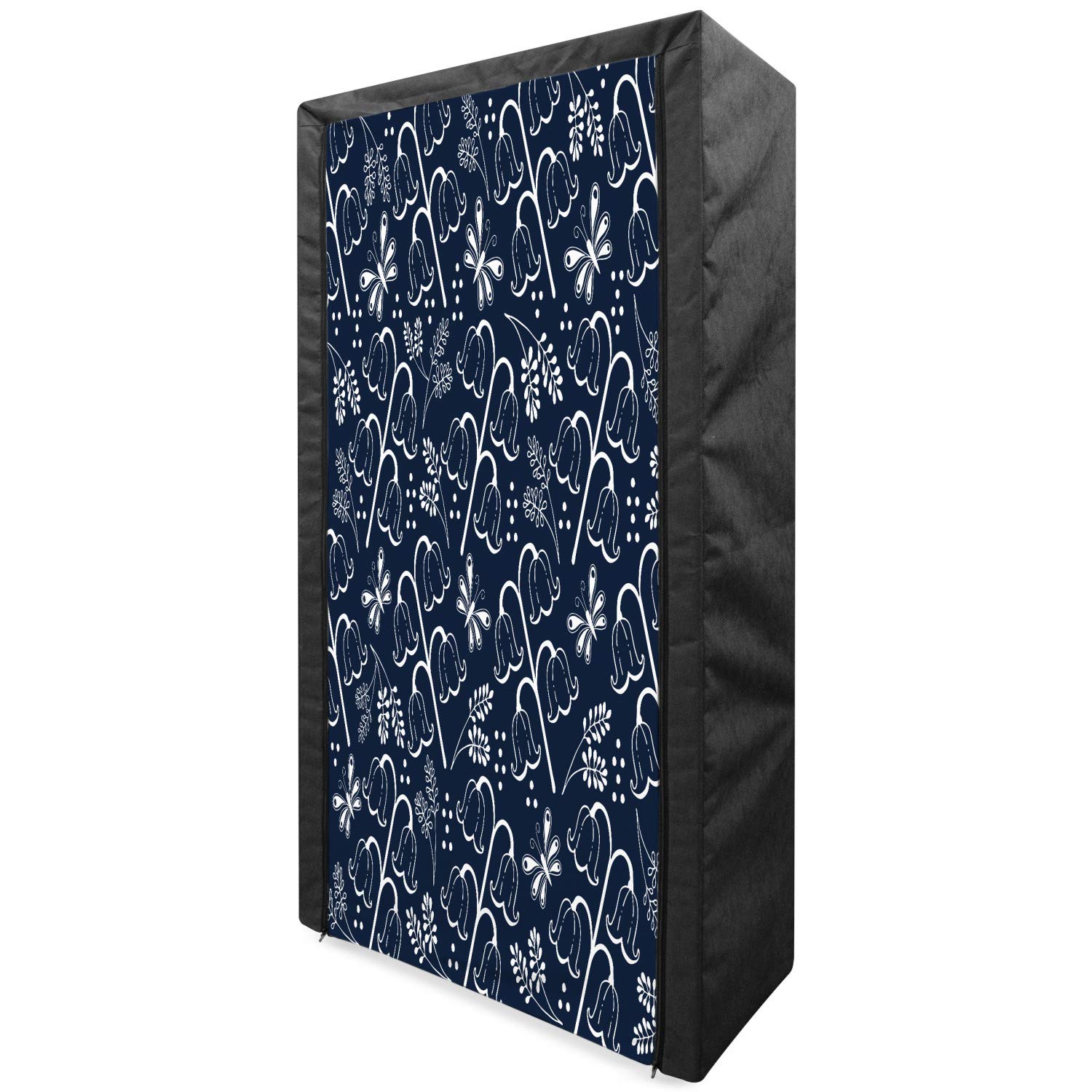 Ambesonne Navy Blue Portable Fabric Wardrobe with Tulip Bluebell Floral Pattern - 33.5