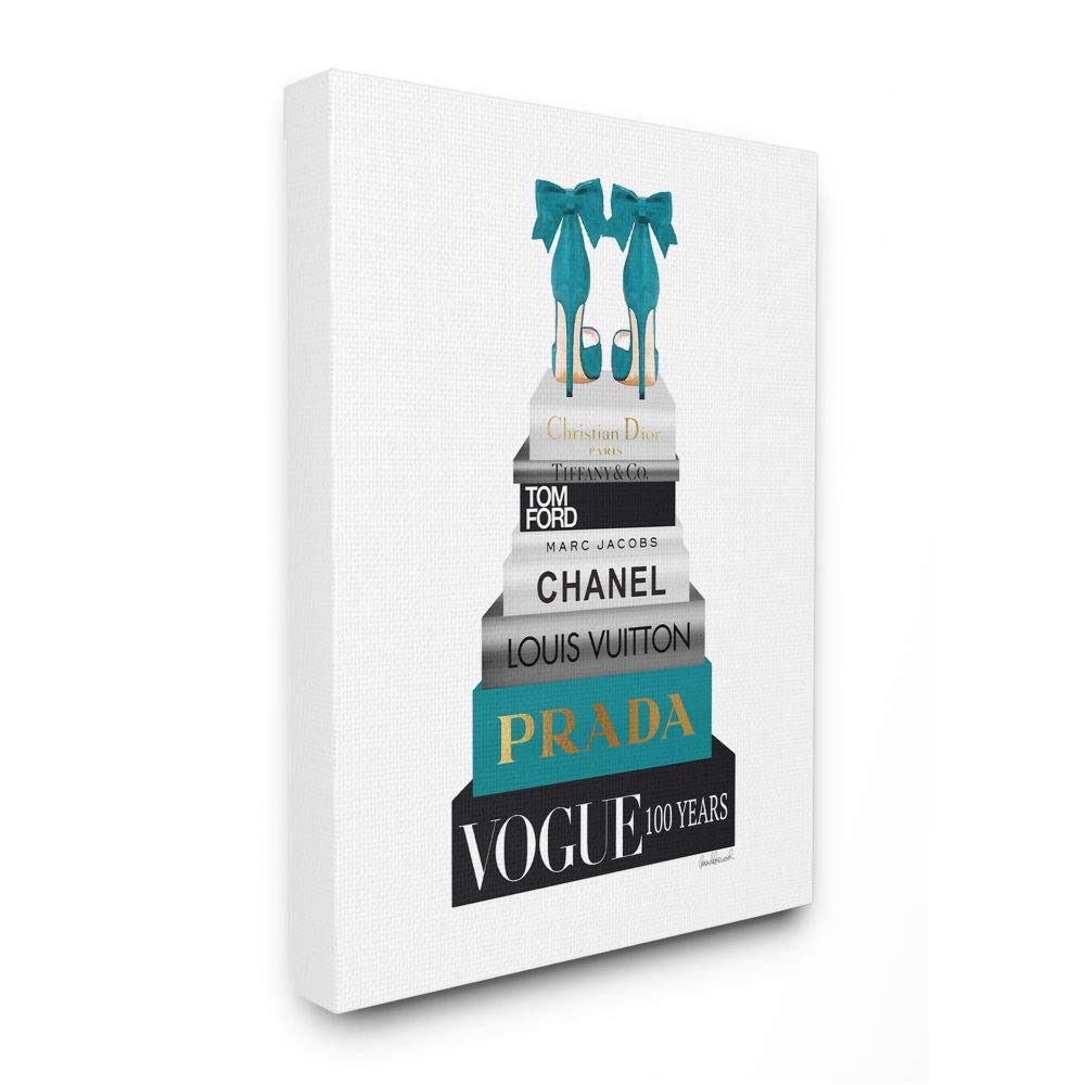 Stupell Industries Turquoise High Heels on Fashion Books Wall Art - 36x48 Inches, White Framed Canvas - Perfect for Bedroom, Living Room & Office Decor