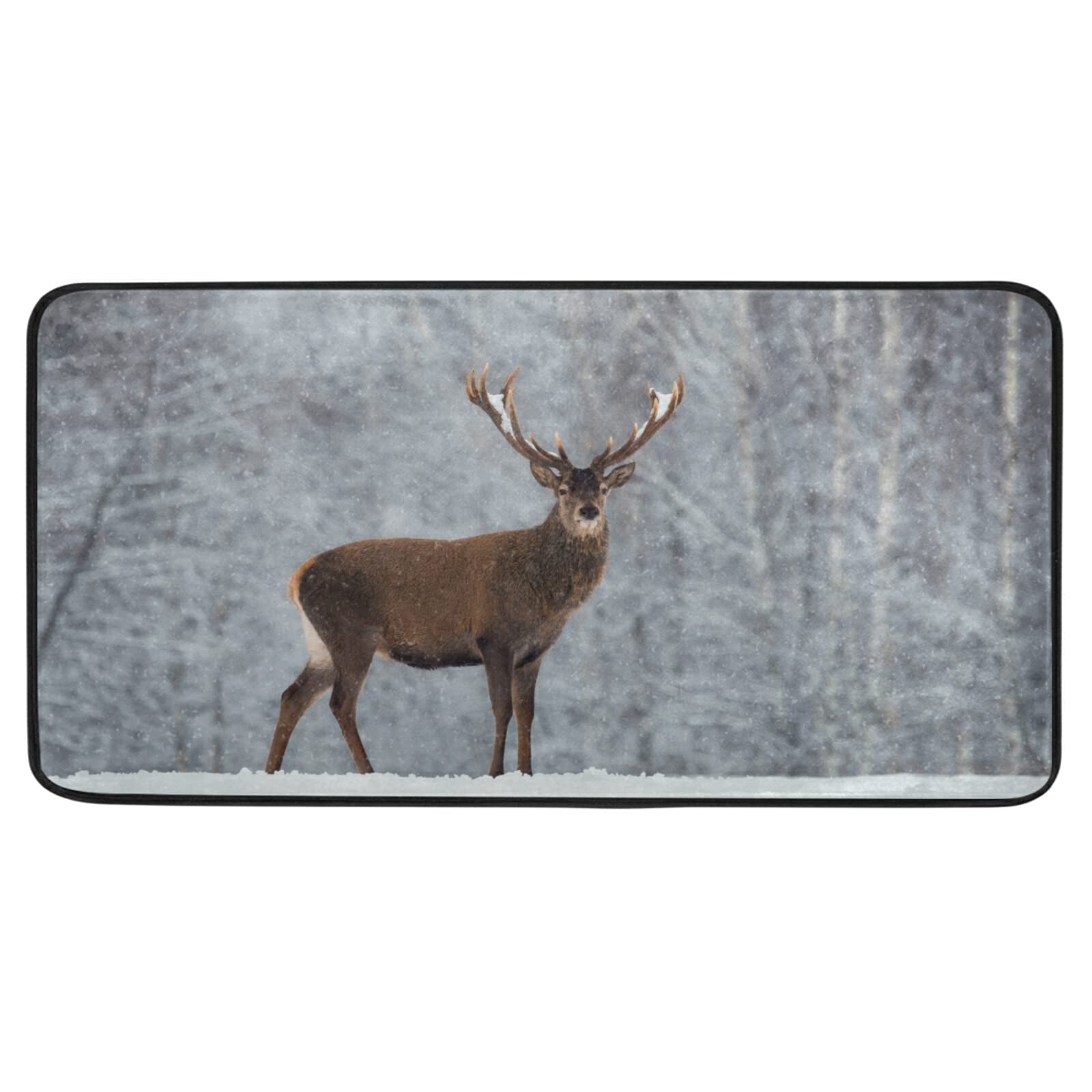 Non-Slip Wildlife Deer Runner Rug - Christmas Scenic Kitchen Floor Mat - Polyester Indoor Area Rug for Living Room, Bathroom & Home Decor (39x20 Inches) - Perfect for Holiday Decorations, Cozy Winter Home & Festive Gift Giving