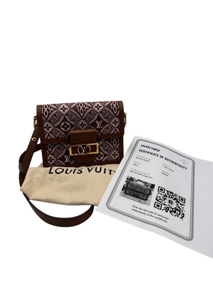 Authentic Louis Vuitton Dauphine Crossbody Bag - Burgundy Jacquard Since 1854 Canvas - Luxury Designer Handbag for Women, Perfect for Work, Travel & Evening Events