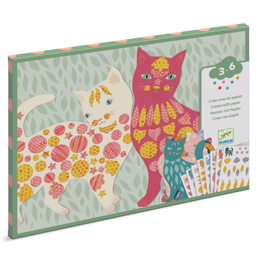 DJECO Create with Paper - Elodie's Cute Cats Sticker Activity Kit for Kids | Fun DIY Arts & Crafts for Birthday Parties, Classroom Projects & Creative Playtime