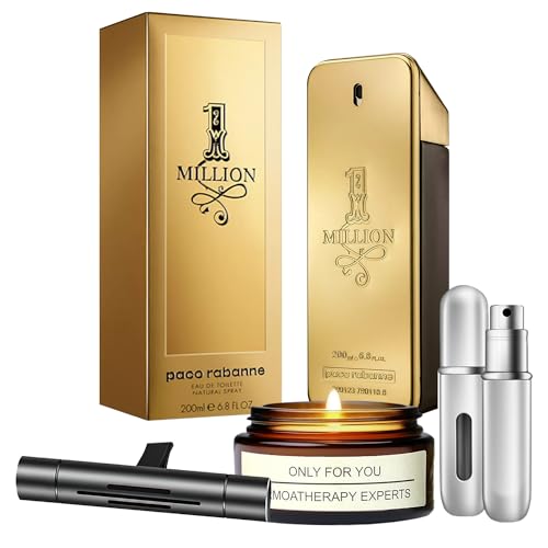 1 Million Cologne for Men - 6.8 oz EDT Spray Gift Set with Lavender Soy Candle, Car Air Fresheners & Travel Perfume Atomizer | Luxury Fragrance Gift for Him, Birthday & Anniversary Present | Perfect for Date Night, Office & Special Occasions