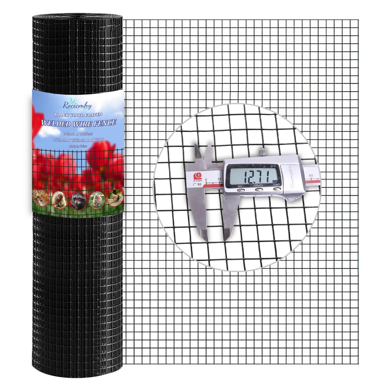 PVC Coated 1/2 Inch 19 Gauge Black Welded Wire Mesh Roll - 24