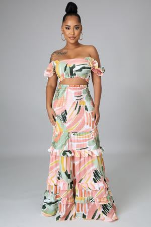 Stylish The Palms Skirt Set for Women - Summer Floral Print Two Piece Outfit | Perfect for Beach Vacations, Date Nights & Casual Wear
