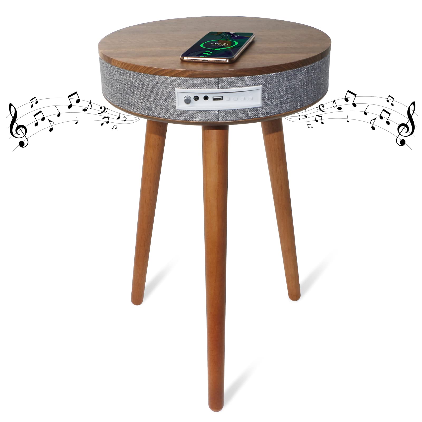 TooCust Smart End Table with Bluetooth Speaker & Wireless Charger - Round Side Table with USB Ports for Bedroom, Living Room & Office - Perfect for Charging Devices, Playing Music & Home Decor