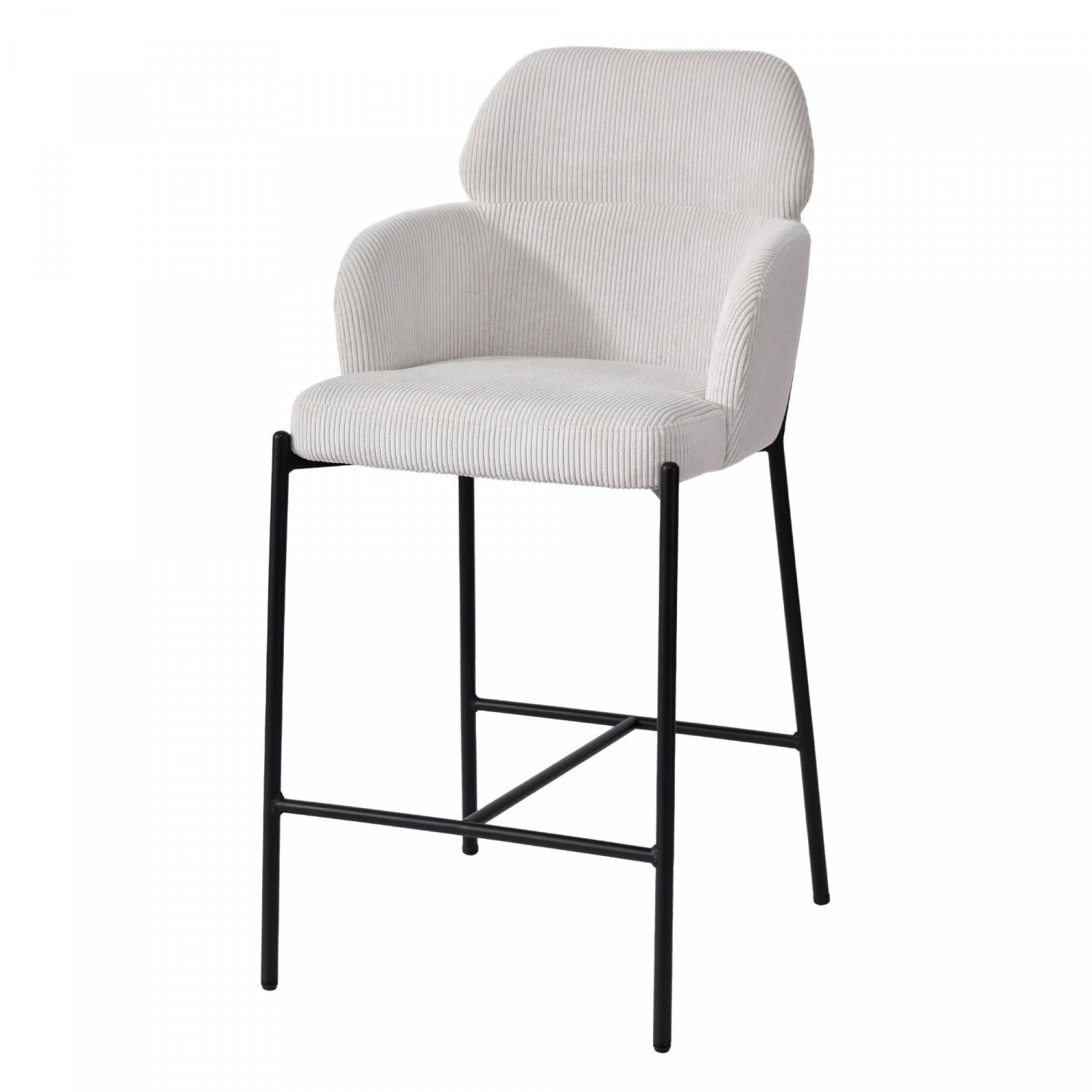 Celon Counter Stool Set of 2 - White Corduroy Upholstered Bar Stools for Kitchen Island, Breakfast Nook & Home Decor