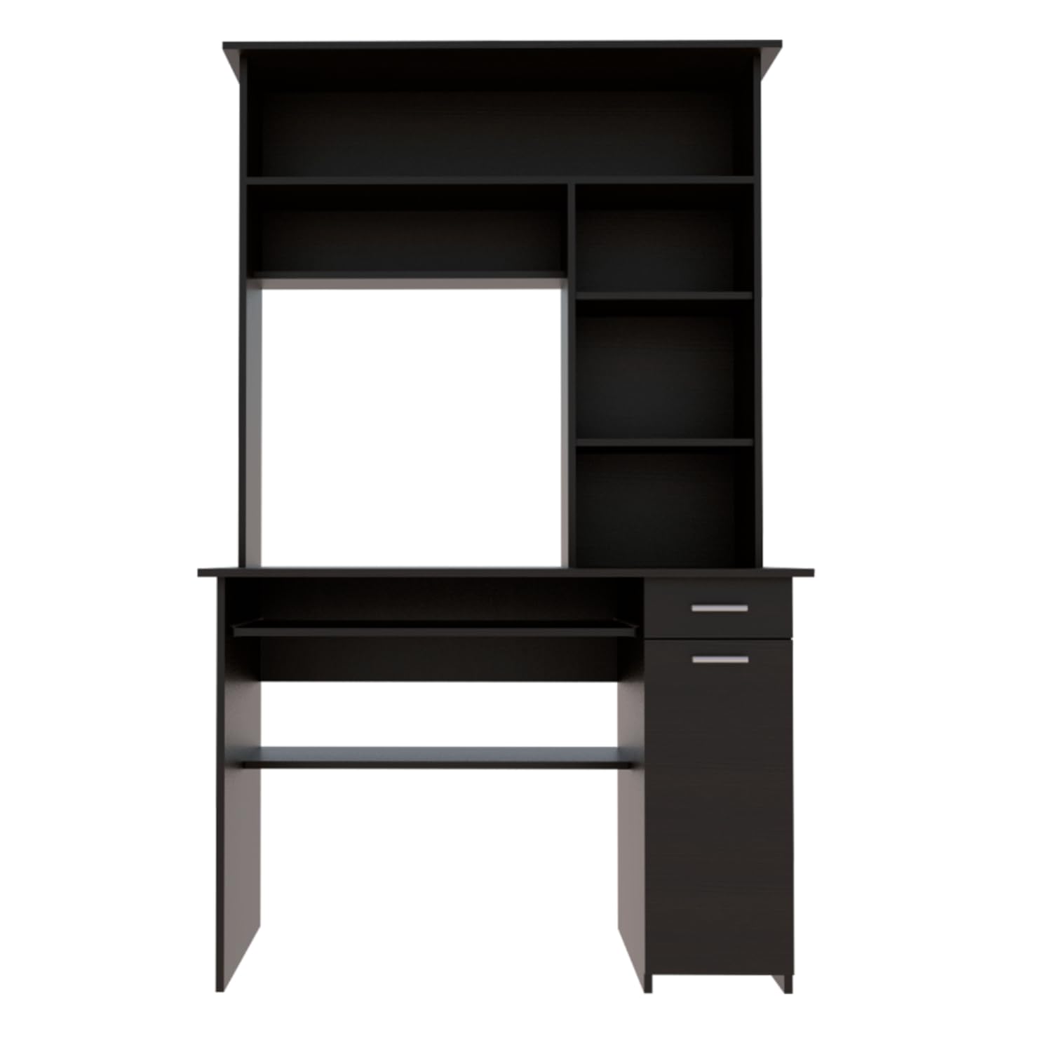 Xalo 180 Compu Hutch Desk with Keyboard Tray, CPU Door Panel, Multiple Shelves & 1 Drawer - Black | Home Office Computer Desk for Small Spaces & Workstations