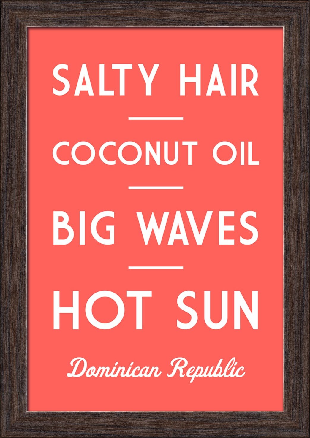 Dominican Republic Beach Art Print - Salty Hair, Coconut Oil & Big Waves in Hot Sun - 12x18 Giclee Fine Art Print with Recycled Wood Frame (Espresso Brown) - Perfect for Coastal Home Decor, Beach House Wall Art & Tropical Living Room Decor