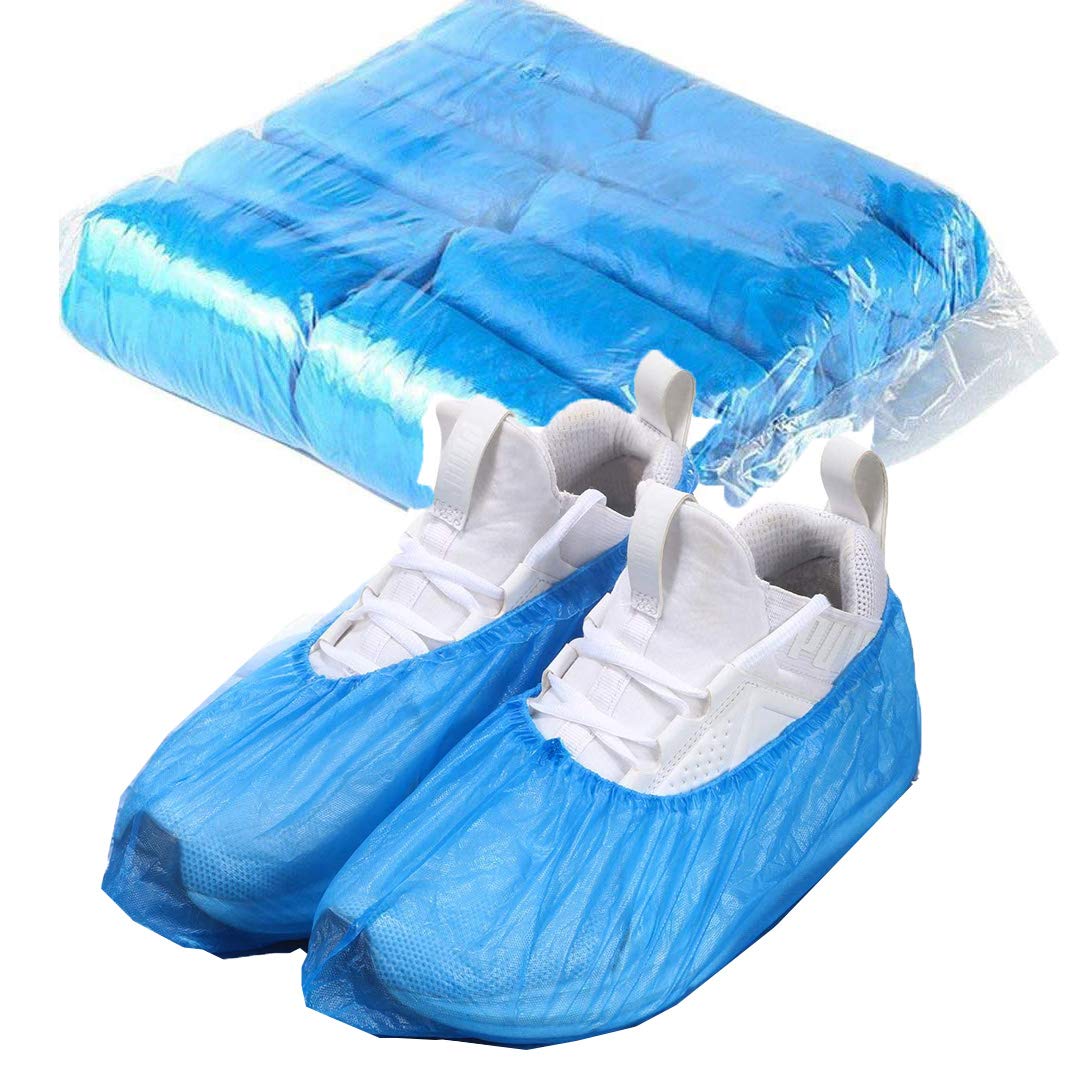 100 Pack Disposable Shoe Covers - Non Slip Durable Shoe Protectors for Sneakers & Boots - One Size Fits All - White & Blue Options - Perfect for Hospitals, Clean Rooms, Home Renovations & Outdoor Events