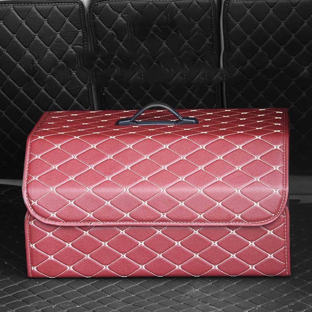 Premium PU Leather Car Trunk Storage Organizer - Universal Car Storage Box (55 x 32 x 30cm) for SUVs, Sedans & Minivans - Perfect for Road Trips, Grocery Shopping & Travel Gear Organization