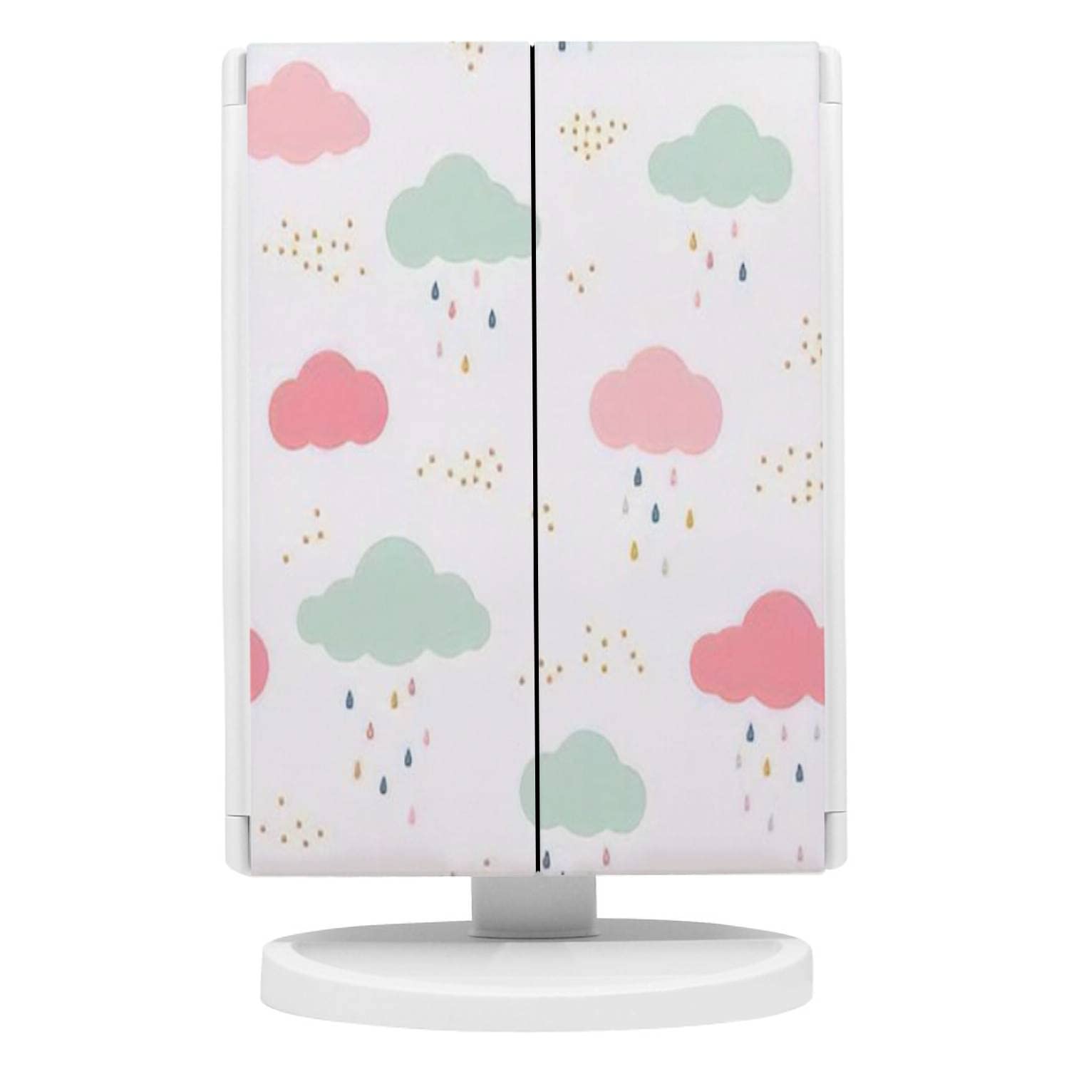Kids Cloud & Raindrop Makeup Mirror with LED Lights - 1X/2X/3X Magnification, Touch Control, Portable Trifold Vanity Mirror for Travel & Desk | Cute Scandinavian Design for Girls' Room & Beauty Routine