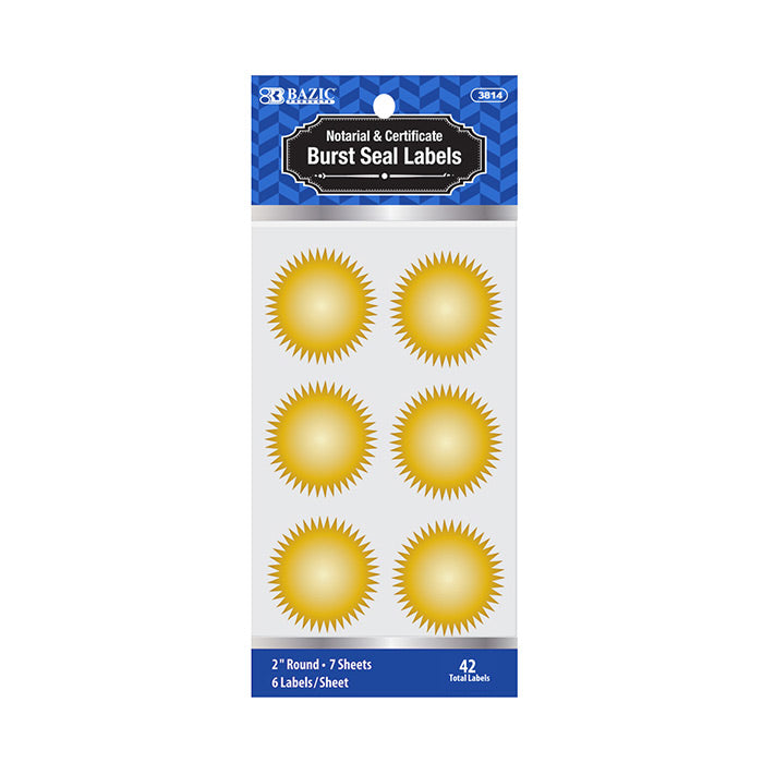 BAZIC 2 Gold Foil Notary & Certificate Seal Labels - 42/Pack - Perfect for Legal Documents, Wedding Invitations & Award Certificates