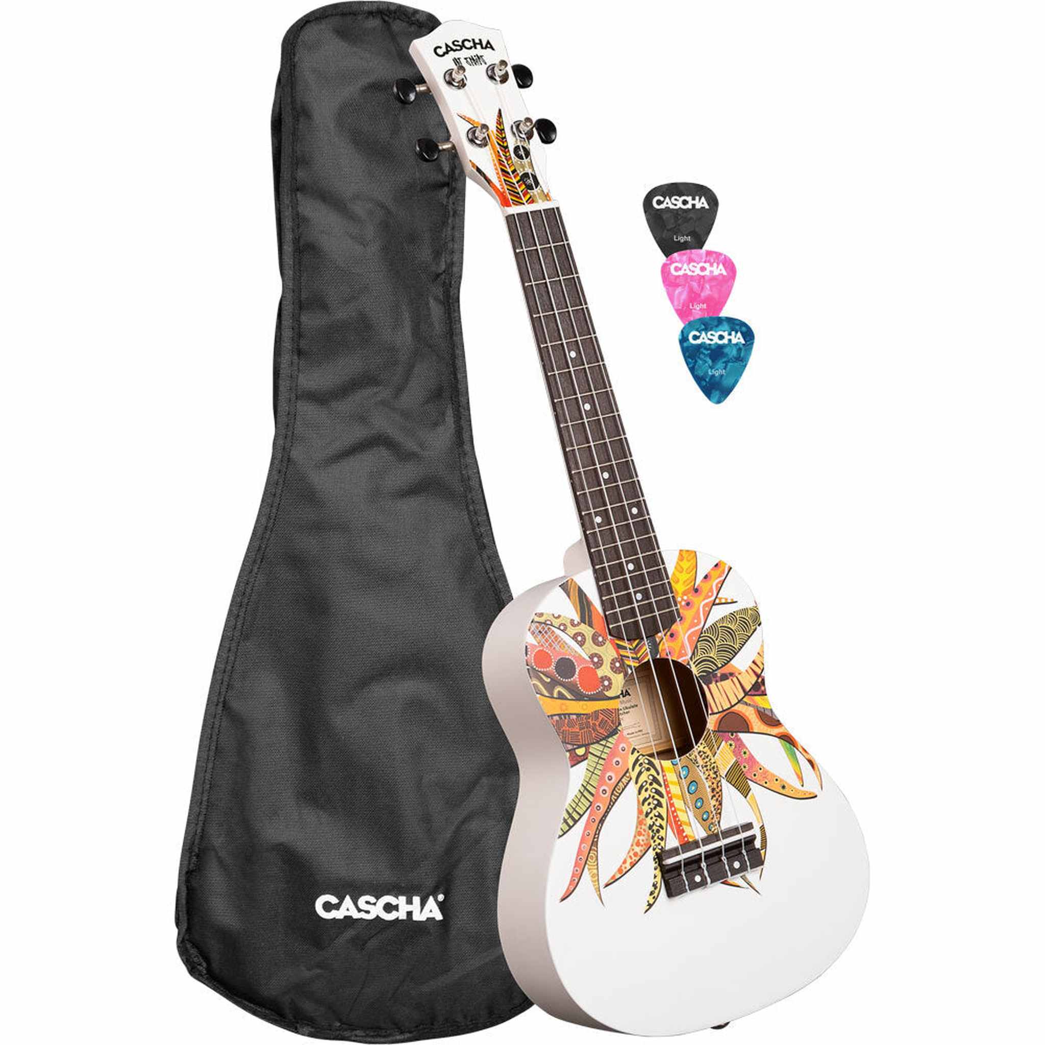 Cascha Linden Series 23 Inch Concert Ukulele - Professional White Mahogany Wood Ukulele with Dreamcatcher Design & Carrying Bag | Perfect for Beginners, Travel, Beach Performances & Gift Giving