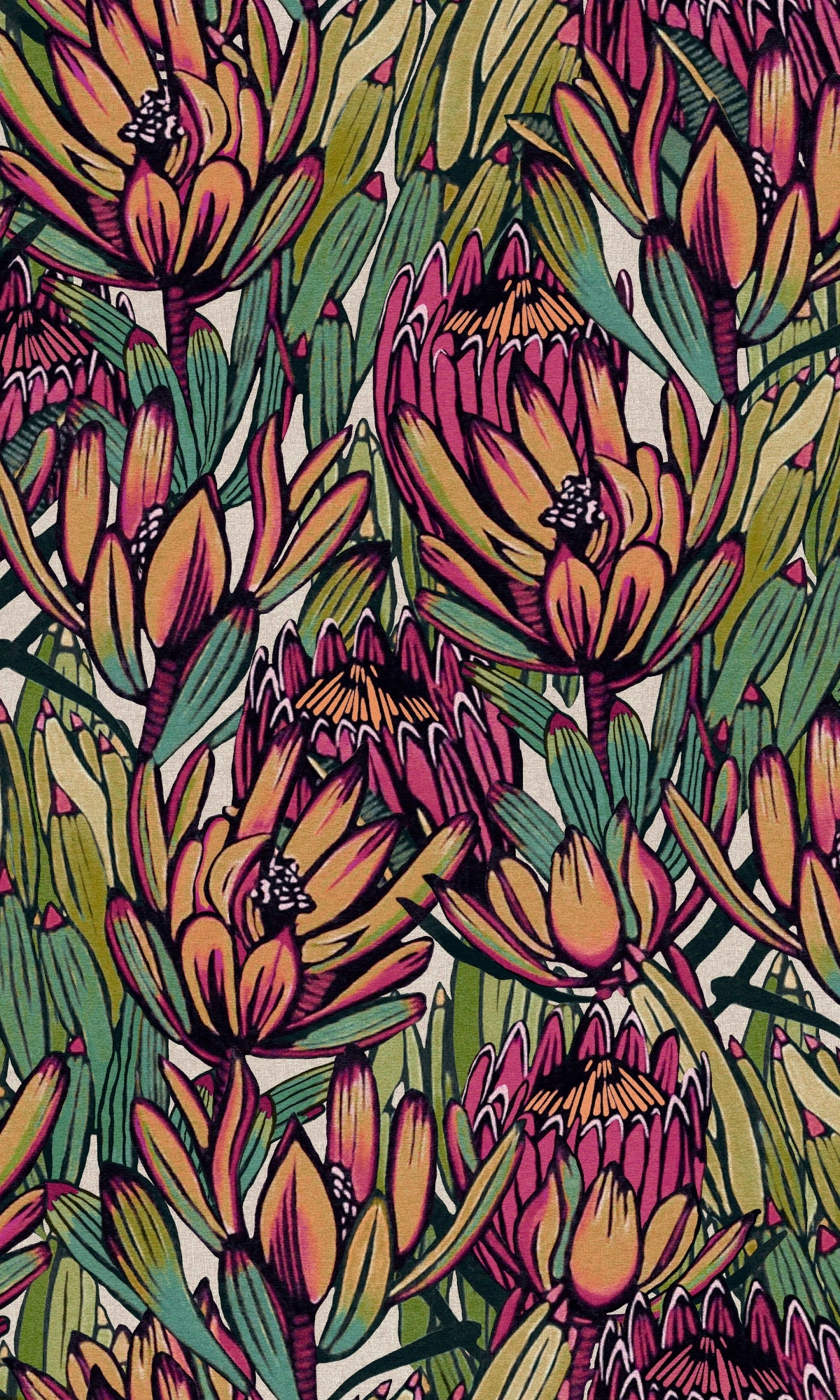 Blue & Purple Exotic Protea Flower Floral Wallpaper R9085 - Tropical Botanical Peel and Stick Wallpaper for Bedroom, Living Room, Nursery Decor