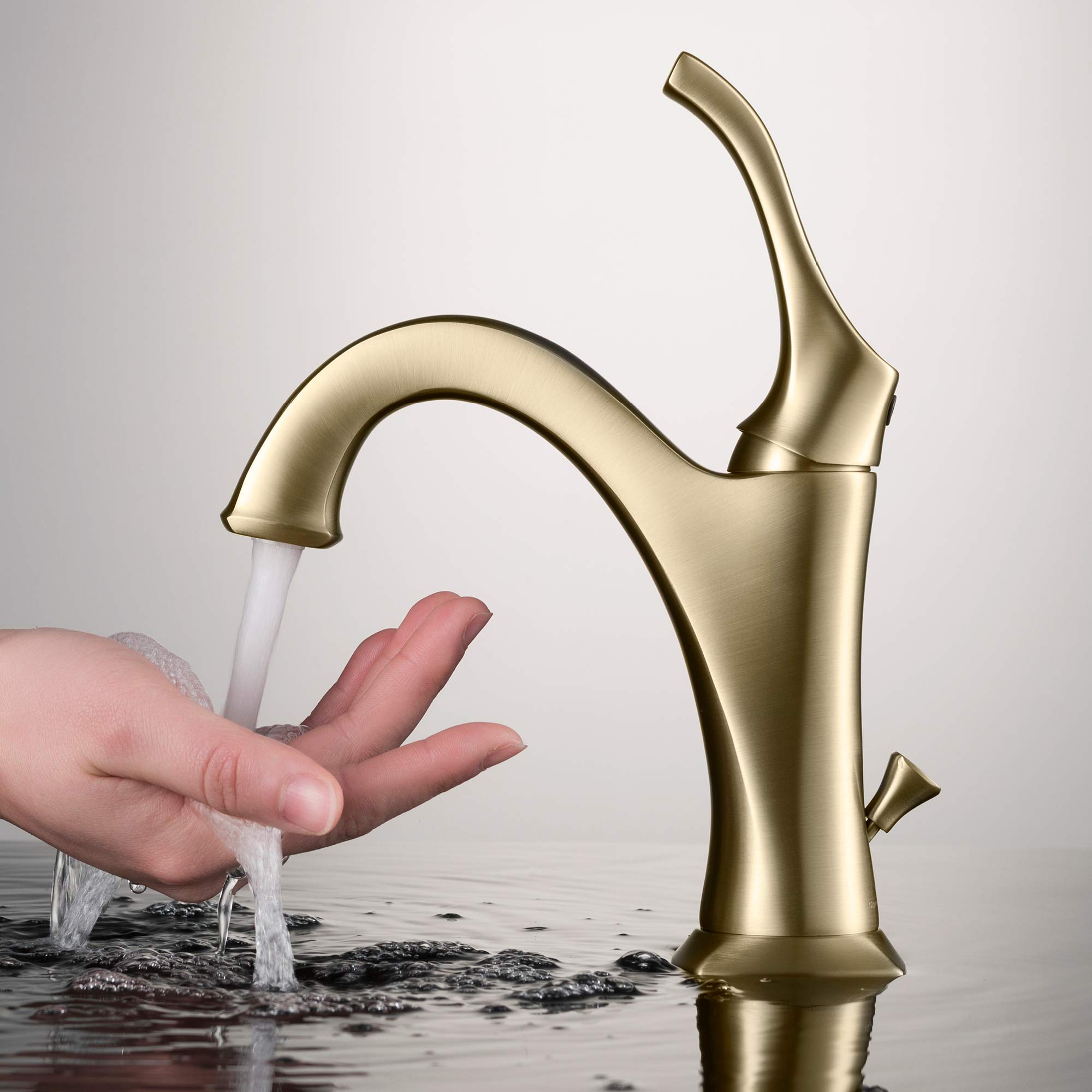 KRAUS KBF-1201BG Brushed Gold Single Handle Bathroom Sink Faucet with Lift Rod Drain & Deck Plate - 2 Pack Set for Modern Vanities & Powder Rooms