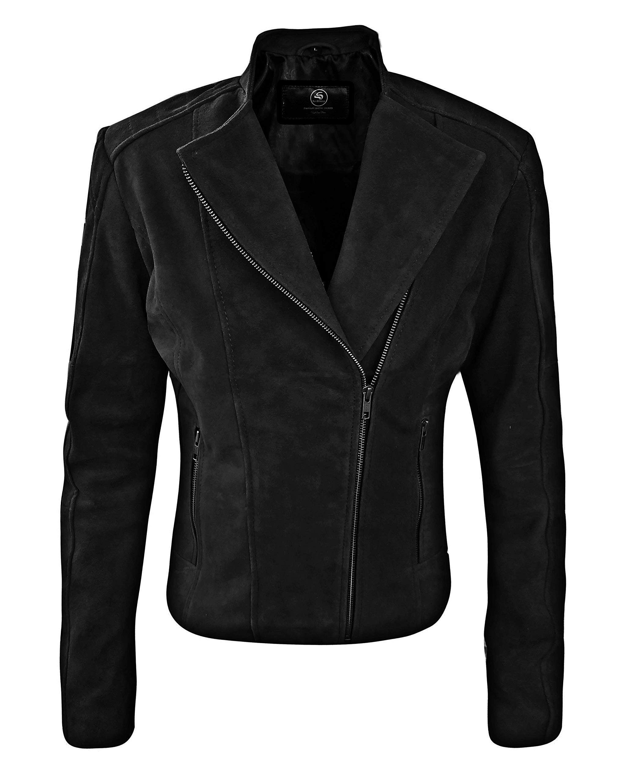 Women's Suede Moto Jacket - Genuine Leather Biker Jacket for Women - Stylish & Comfortable Outerwear for Casual Wear, Motorcycle Riding & Fall Fashion