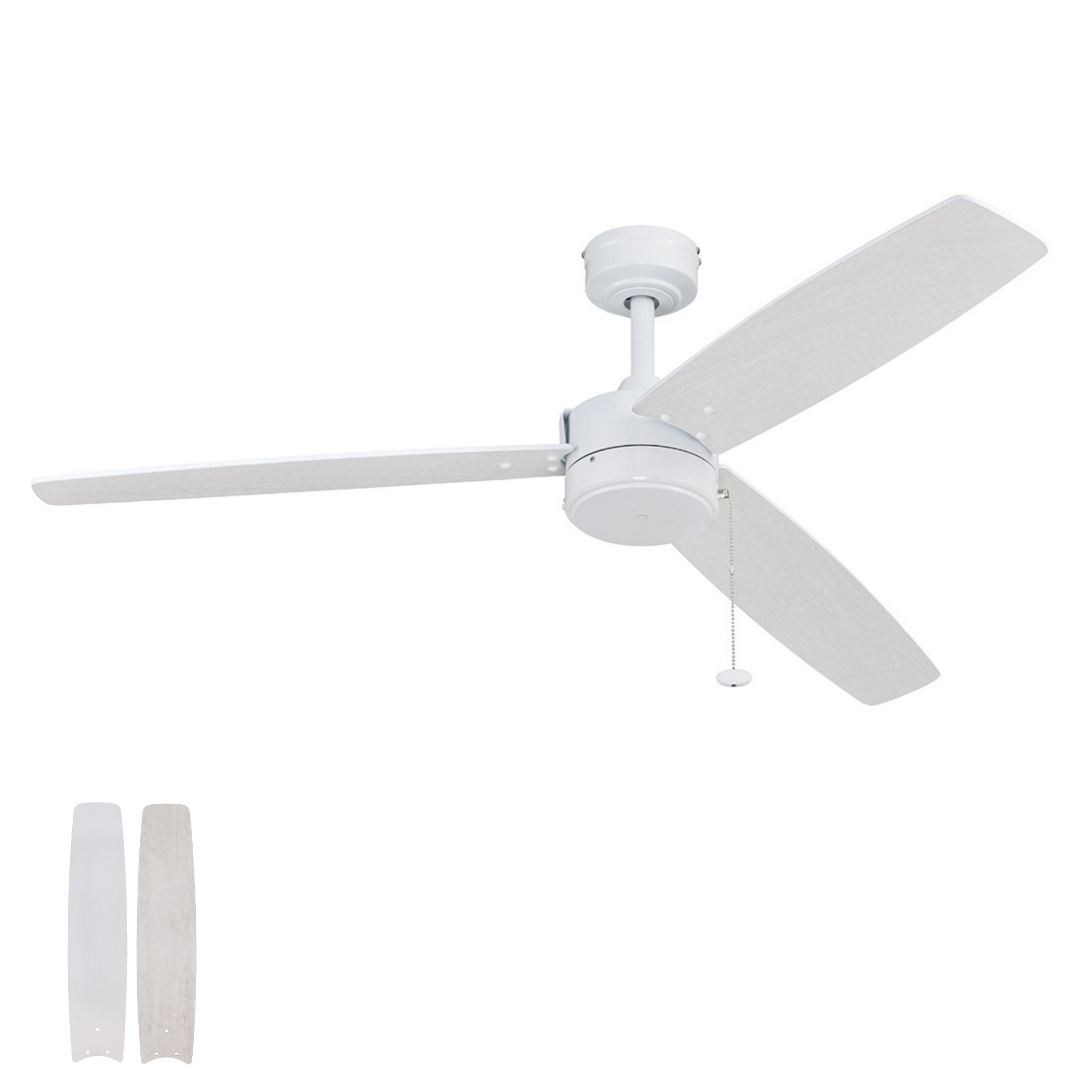 52 Inch Bright White Indoor/Outdoor Ceiling Fan with Pull Chain - Perfect for Living Room, Bedroom, Patio & Covered Porch