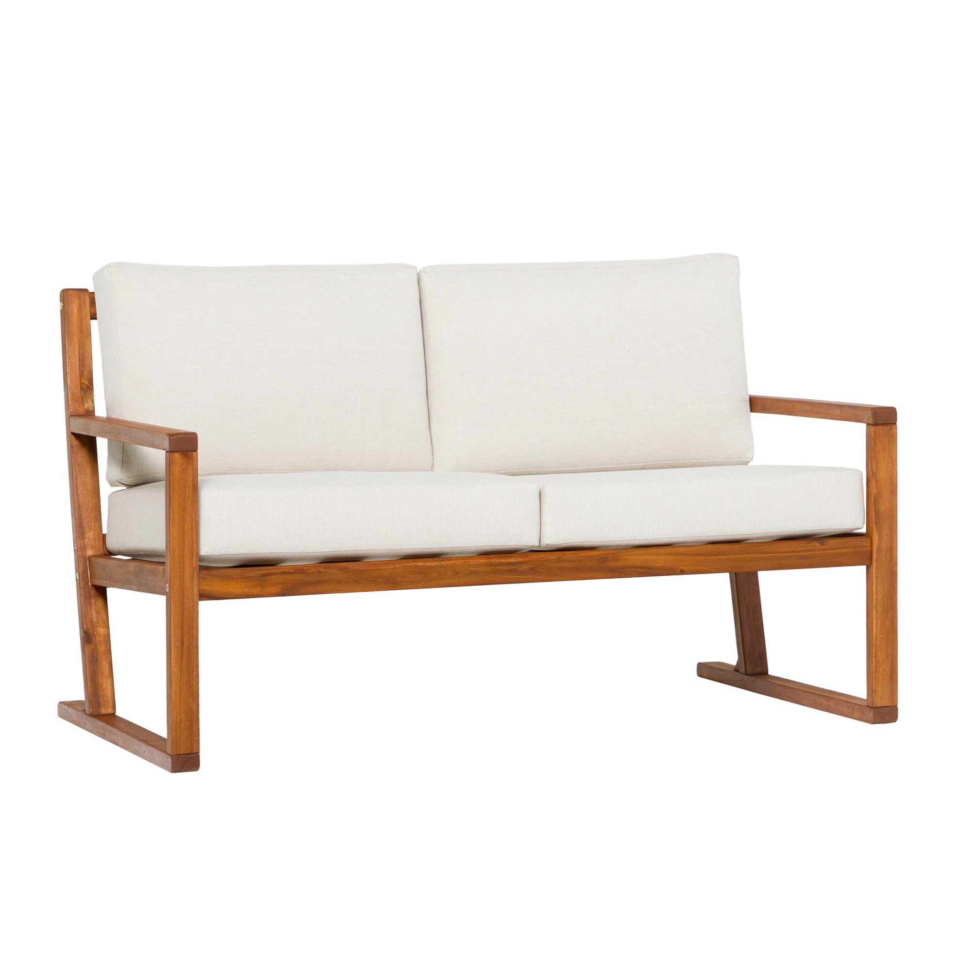 Modern Solid Wood Slat Back Patio Loveseat - Brown Outdoor Furniture for Garden, Deck, or Poolside Relaxation