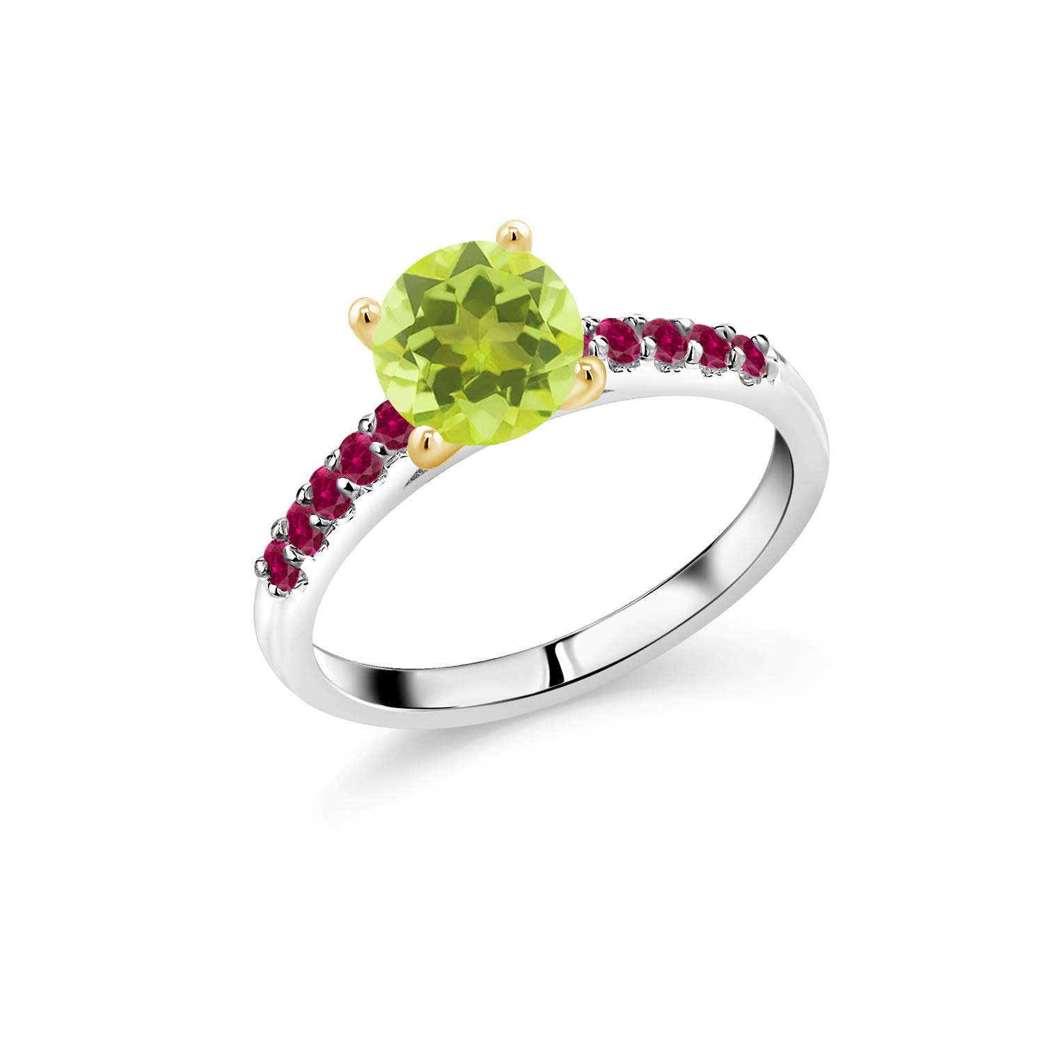 1.70 Ct Lemon Quartz & Ruby 10K White Gold Ring with Yellow Gold Prongs - Elegant Gemstone Jewelry for Women, Perfect for Weddings, Anniversaries & Special Occasions