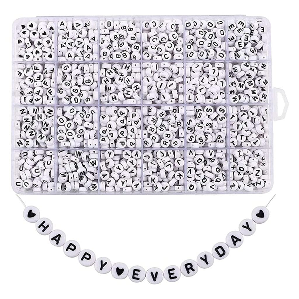 1200Pcs White Alphabet Letter Beads Kit for Jewelry Making - Round Plastic Beads with Storage Box - DIY Bracelets, Necklaces, Keychains & Craft Projects (One Size)