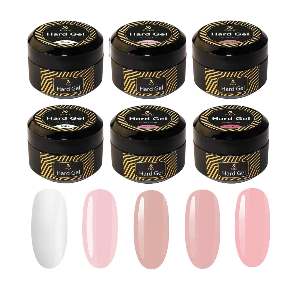 F.O.X Professional Hard Gel Nail Polish Set of 6 (50ml Each) - Long Lasting UV/LED Gel for Manicures, Nail Art & Salon Use