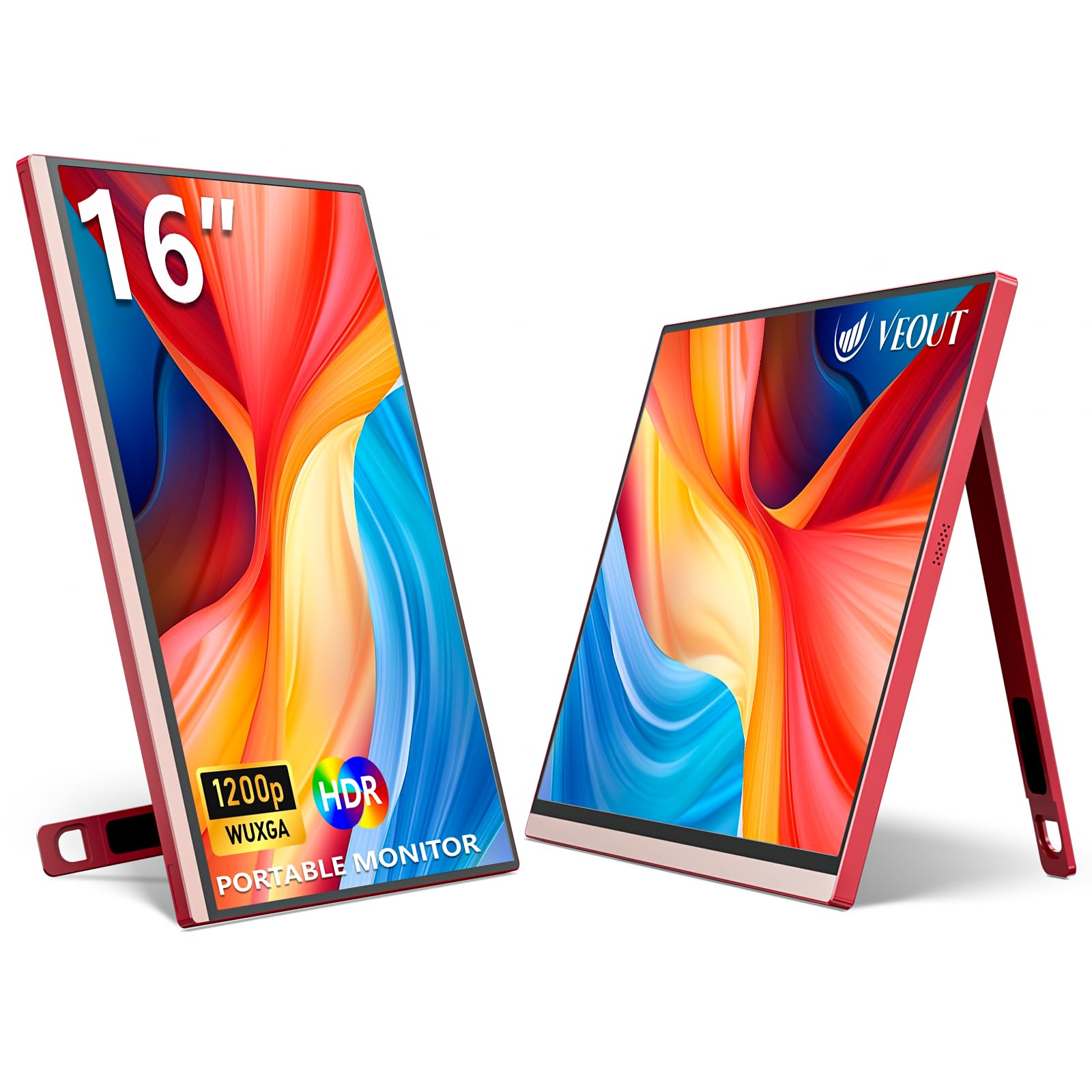 16 Inch Pink Portable Monitor for Laptop - 1920x1200P IPS 16:10 External Display with 100% sRGB, FreeSync & Stand - Perfect for Girls, Gaming, Work from Home & Travel