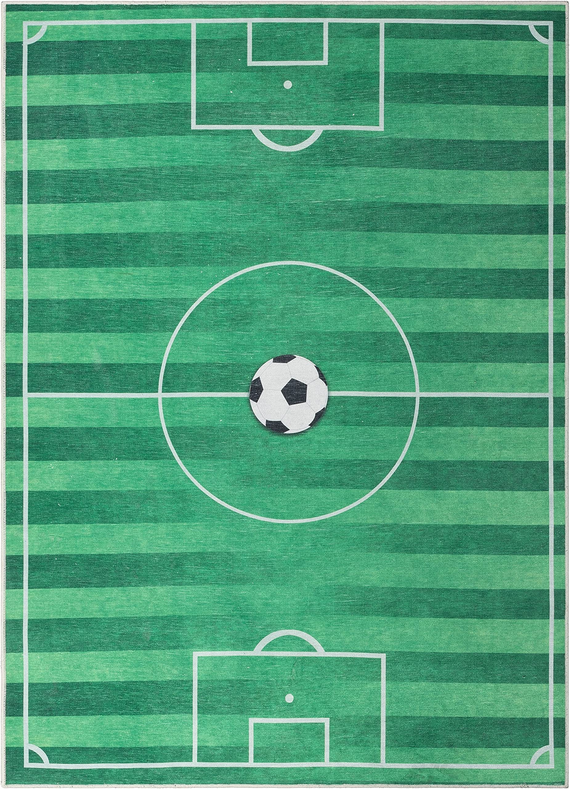 Well Woven Soccer Field Rug Playmat 6' x 9' - Apollo Kids Collection - Non-Slip Nursery Rug for Boys Room, Playroom & Game Room Decor - Perfect for Indoor Soccer Practice & Kids Play Area