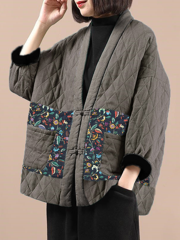 Plus Size Women's Ethnic Spliced Pocket V-Neck Coat - Stylish Winter Outerwear for Work, Dating & Special Occasions