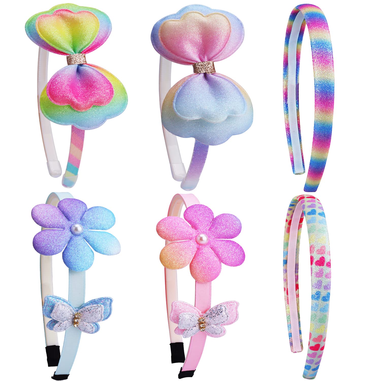 Sparkly Butterfly Hairbands for Girls - 6pcs Glitter Sequin Headbands with Teeth & Bow Design - Cute Toddler Hair Accessories for Parties, Weddings, and Everyday Wear