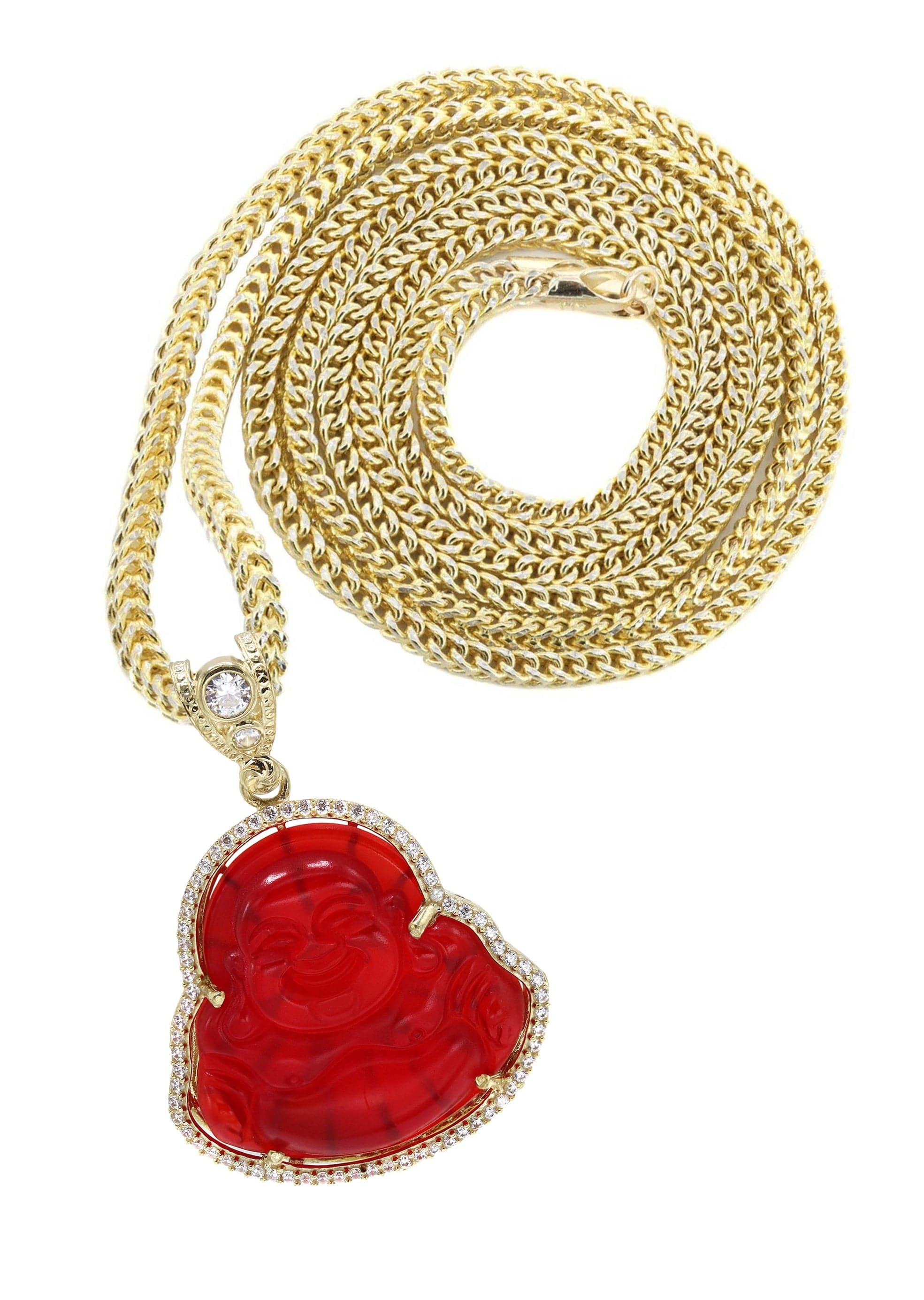 10K Yellow Gold Red Buddha Pendant Necklace for Women - 22.5 Grams Buddhist Jewelry - Perfect for Meditation, Yoga & Spiritual Gifts