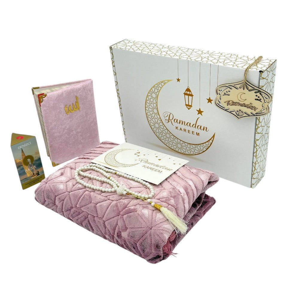 Premium 5-Piece Luxury Velvet Islamic Prayer Rug Set - Dark Pink | Perfect for Ramadan, Eid, Daily Prayers & Home Decor