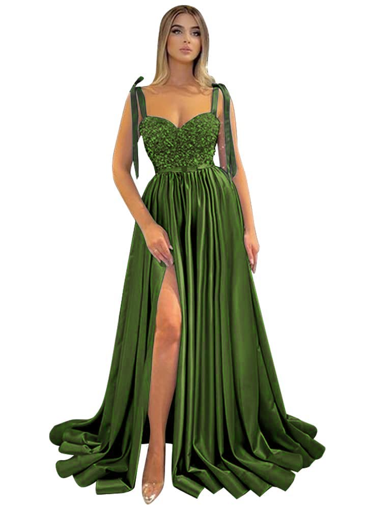 Elegant Spaghetti Strap Prom Dresses for Women - Long Satin Formal Evening Gowns for Homecoming, Wedding & Special Occasions