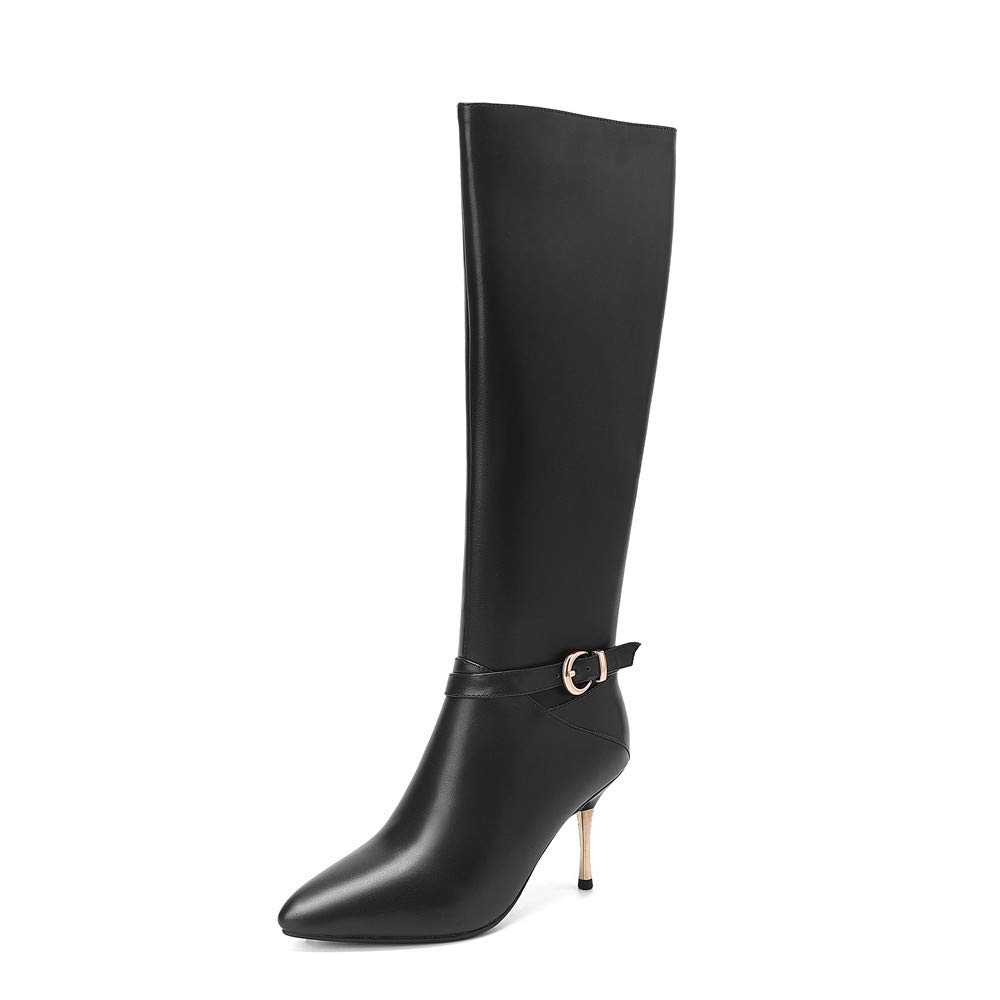 TinaCus Women's Genuine Leather Knee High Boots - Sexy Pointed Toe Stiletto Heels with Side Zip & Buckle | Handmade Fashion Boots for Party, Night Out & Date Night
