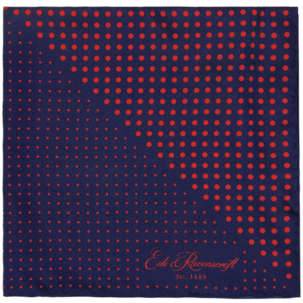 Navy and Red Triangle Spot Printed Silk Pocket Square - Elegant Men's Accessory for Weddings, Business & Formal Events