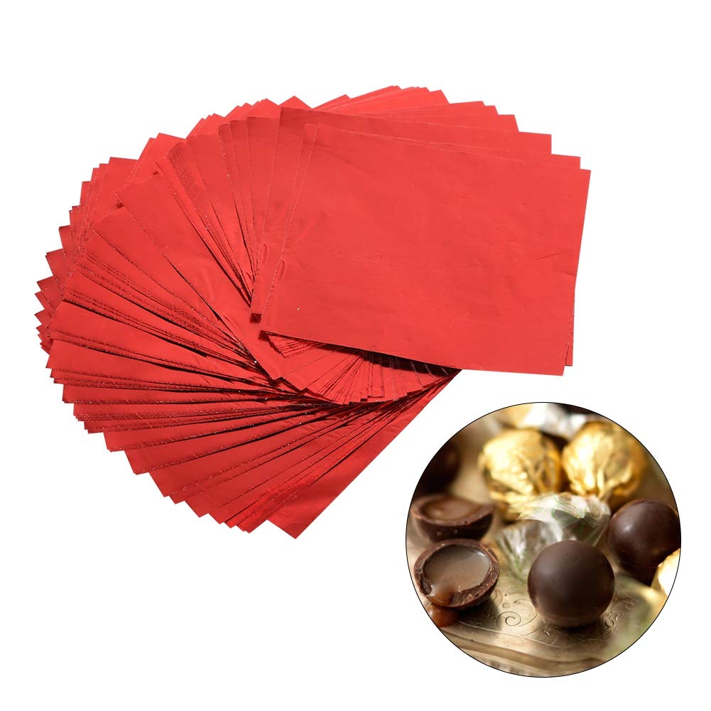 Premium 100Pcs Red Candy Foil Wrappers - Aluminum Foil Chocolate Wrapping Paper for DIY Candy, Sweets & Lollipop Packaging - Perfect for Birthday Parties, Wedding Favors & Holiday Treats