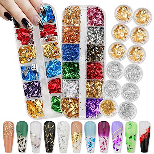 Holographic Nail Glitter Foil Flakes for Nail Art - DIY Manicure, Salon Nails & Party Makeup Accessories