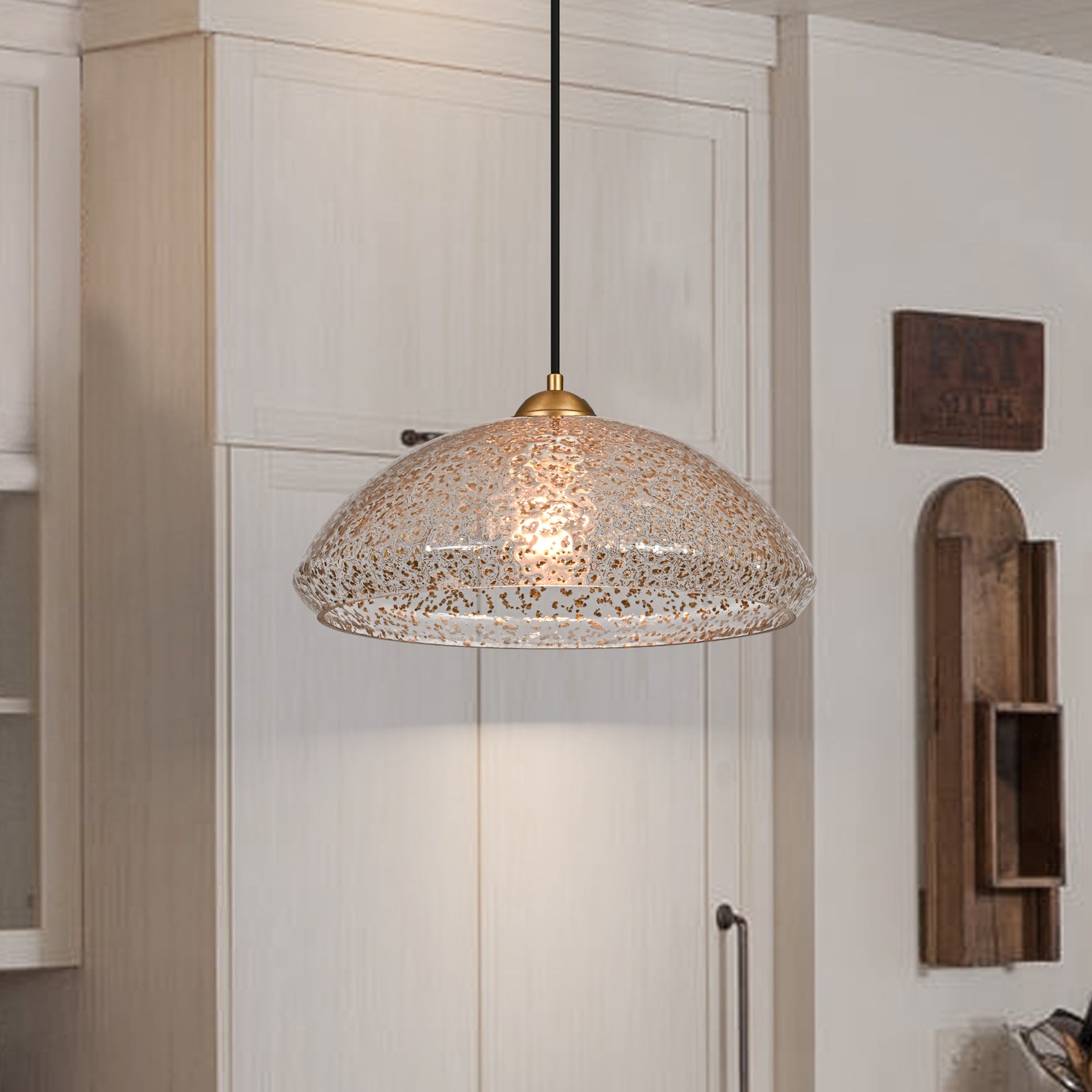 Glowlings 15W Modern Gold Glass Dome Pendant Light - Elegant Kitchen Island Lighting Fixture for Dining Room, Bar & Breakfast Nook