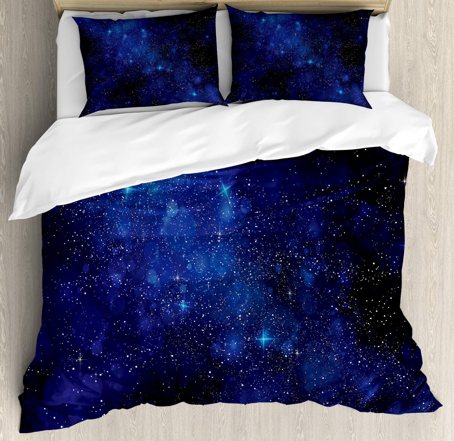 Lunarable Star Duvet Cover Set - California King 3 Piece Bedding with 2 Pillow Shams | Vibrant Celestial Shooting Stars & Space Constellation Design in Royal Blue & Black | Perfect for Astronomy Lovers' Bedroom Decor & Cosmic Themed Home Decor