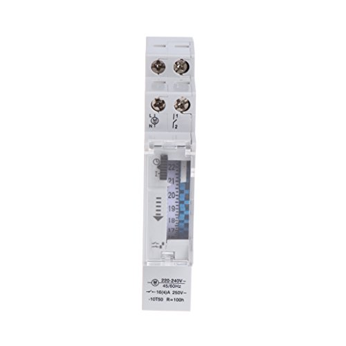 Caralin 24-Hour Programmable DIN Rail Timer Switch Relay - 110-240V 16A Mechanical Timer for Industrial Automation & Electrical Control Panels - Perfect for Lighting, HVAC, and Motor Control Systems