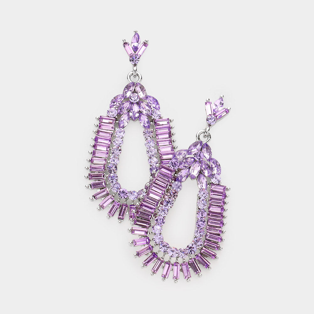 Elegant Baguette Cut Violet Crystal Rhinestone Earrings for Pageant, Prom, Wedding & Special Occasions | Dazzling Statement Jewelry for Women | 571958